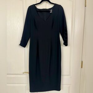 Black Halo V neck 3/4 sleeve midi black dress sz 8.